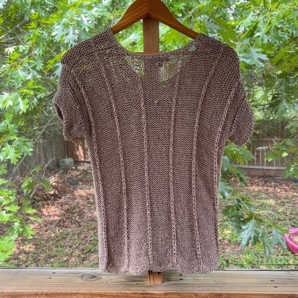 Vivienne Tam Women's Tan Open Knit Short Sleeve Sweater Size S - Picture 2 of 8